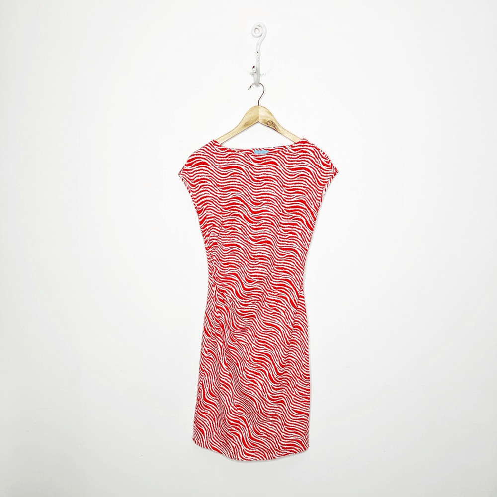 J.MCLAUGHLIN Catalina Cloth boatneck ruched DRESS red wavy striped womens XS